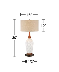 360 Lighting Mid Century Modern Table Lamp with Usb and Ac Power Outlet Workstation Charging Base 30" Tall Ceramic Drum Shade Bedroom