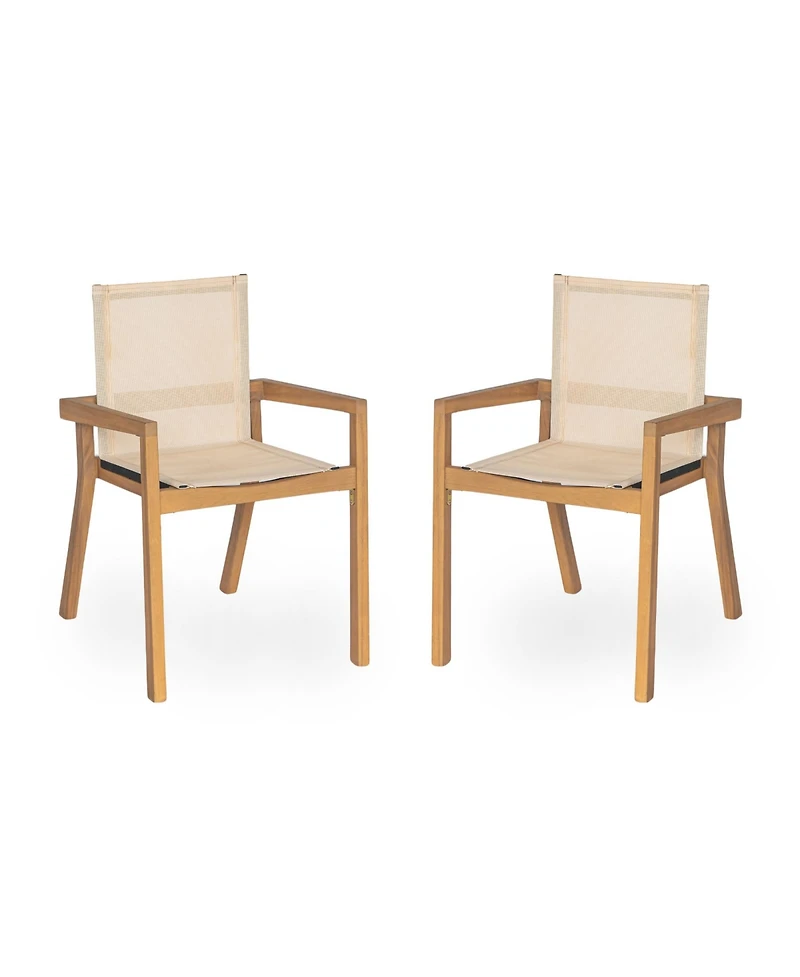 Clihome 2-Piece Acacia Wood Outdoor Dining Chairs Mesh Patio Armrest Chair