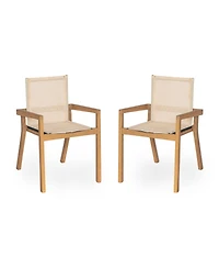 Clihome 2-Piece Acacia Wood Outdoor Dining Chairs Mesh Patio Armrest Chair