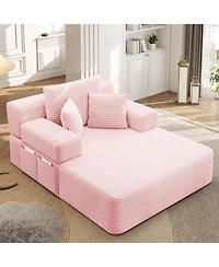 Clihome Luxurious Plush Corduroy Chaise Lounge with 3 Pillows, Convertible Sofa Bed Storage Pocket for Small Spaces, Living Room