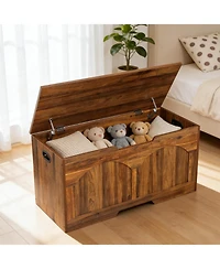 Gaomon 39.3" Retro Wooden Storage Bench - Storage Chest with U-Shaped Cut-Out Pull, Safety Hinge, Supports 300 lbs, Easy Assembly