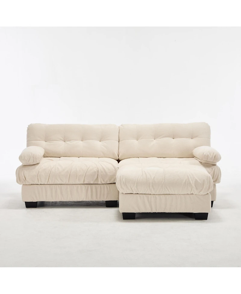 Clihome Modular Sectional Sofa Cloud Couch, Deep Seat L Shaped Couch with Ottoman,Comfy advanced flannelette Loveseat 4 Pillows
