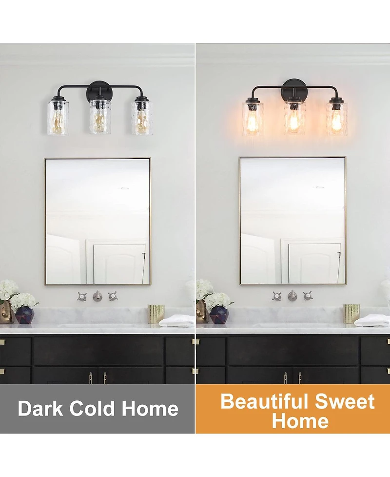 Midola 3-Light with Clear Glass Glacier Shade, Unique Hand-make Lampshade, Industrial Indoor Light Fixture for Living Room Bedroom Over Kitchen Sink