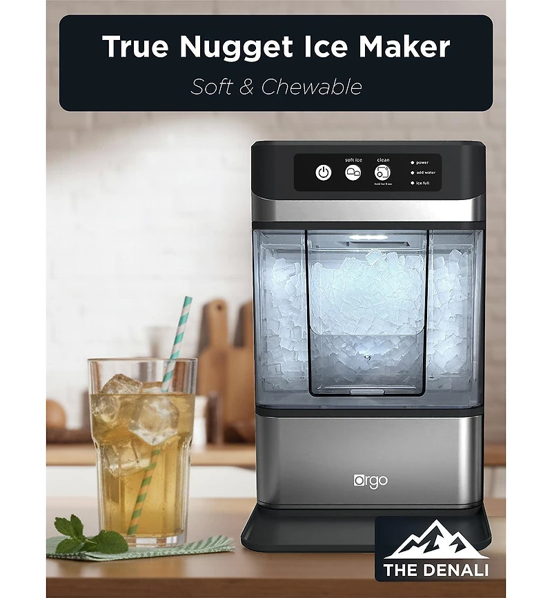 Orgo The Denali Countertop Ice Maker, Makes 50 lbs. in 24 hours, Nugget-Shaped Ready In 8-10 Minutes, Self-Cleaning, Includes Scoop, RDC4733