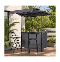 Gouun 3-Piece Patio Bar Set with Grill Gazebo and 2 Folding Bar Stools 6 ft Vented Roof