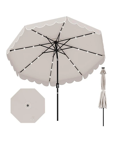 Gouun 9.3 feet Solar Led Patio Umbrella with 24 Lights Ruffled Canopy and Vented Design
