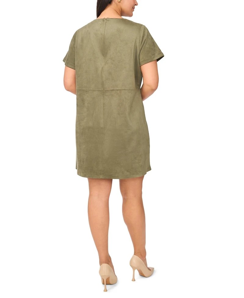 Vince Camuto Plus Paneled Exposed Stitching Shift Mini Dress