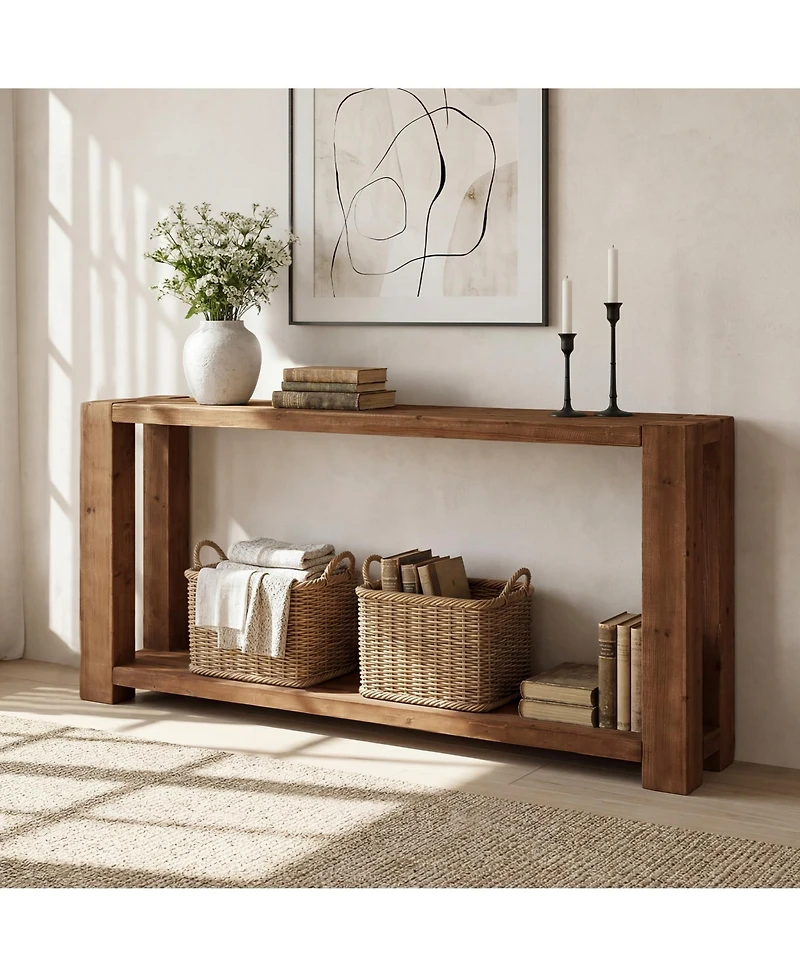 Tribesigns 2-Tier Solid Wood Console Table, 63-Inch Narrow Long Wooden Entryway Table with Open Storage Shelf