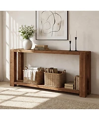 Tribesigns 2-Tier Solid Wood Console Table, 63-Inch Narrow Long Wooden Entryway Table with Open Storage Shelf