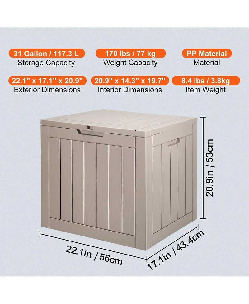 Sugift Outdoor Storage Box 31 Gallon Resin Deck Box Backyard Outside Toy and Towel Storage