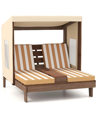 Sugift Kids Double Patio Lounge Chair with Detachable Canopy and Cup Holders, 37 x 33.5 in