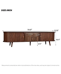 Rainsken 70inch Fluted Tv Stand for TVs Up to 80inch, with Tambour Doors, Fluted Drawers, Modern Curved Media Console, for Living Room, Bedroom