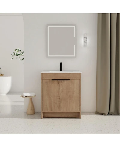 Sillysis Freestanding Bathroom Vanity with Ceramic Sink, Plywood Cabinet and Adjustable Shelf for Modern Bathrooms
