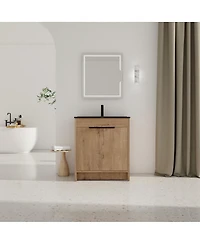 Sillysis Freestanding Bathroom Vanity with Ceramic Sink, Plywood Cabinet and Adjustable Shelf for Modern Bathrooms