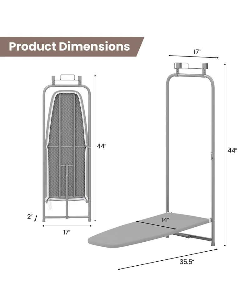 Ecooso Slim Over-the-Door Hanging Ironing Board with Cotton Cover, 35-in Surface