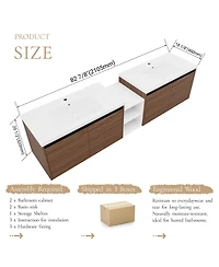 Sillysis Wall Mounted Double Bathroom Vanity with Dual Resin Sinks Open Storage Shelves for Modern Master Bath