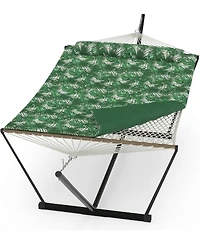 gaomon Double Hammock with Stand - 2-Person Cotton Rope Hammock with Polyester Quilted Pad and Pillow, 475 Lbs Capacity Portable Hammock for Garden
