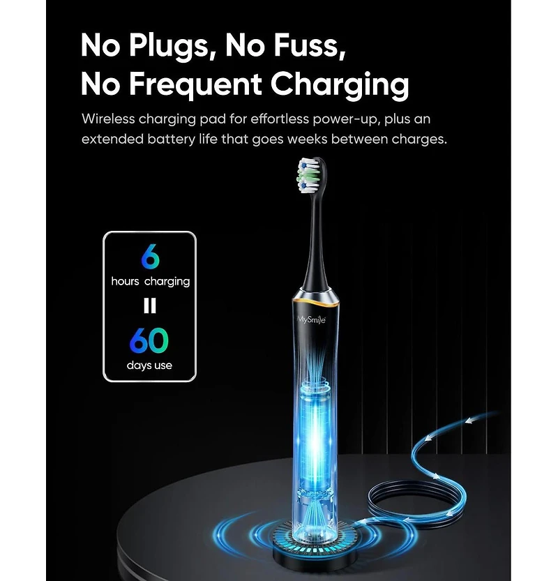 MySmile Button Free Rechargeable Sonic Toothbrush with Pressure Sensor
