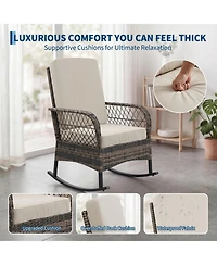 gaomon 3-Piece Patio Furniture Set 2 Rocking Chairs and Glass Table, Outdoor Wicker Seating