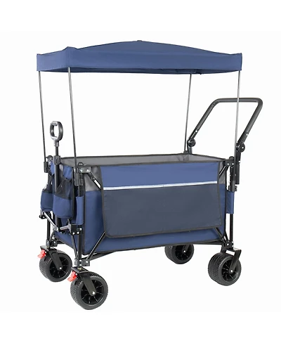 Streamdale Furniture Multi-Functional Folding Wagon Cart with Canopy All-Terrain Wheels 480lbs Cap