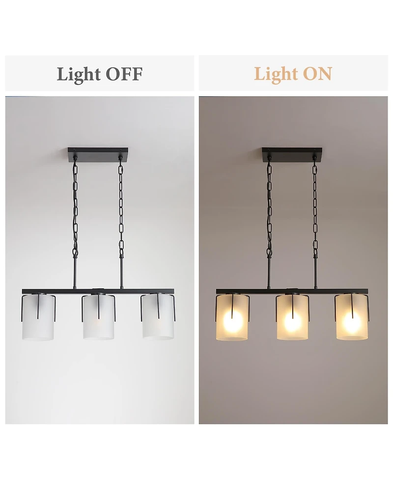 Midola Minimalist 3-Light Linear Chandelier, Pendant Lighting with Frosted Glass Shades, E26 Base Adjustable Ceiling Fixture for Dining Room