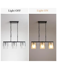 Midola Minimalist 3-Light Linear Chandelier, Pendant Lighting with Frosted Glass Shades, E26 Base Adjustable Ceiling Fixture for Dining Room