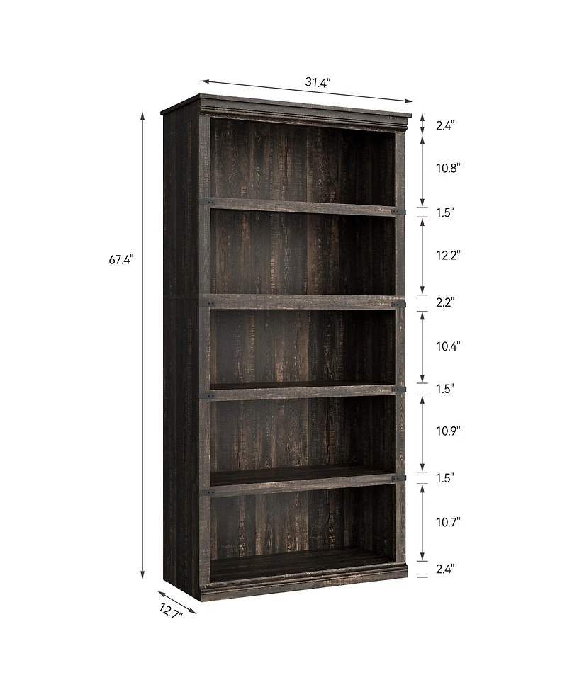 homfan 31 Inch Retro Bookcase with Metal Frame, Bookshelf for Living Room Office, Engineered Wood