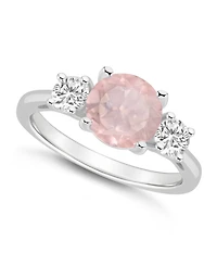 Macy's Women's Rose Quartz (1-3/4 ct.t.w.) and White Topaz (2/3 3-Stone Ring Sterling Silver