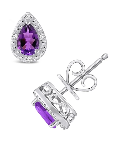 Gemstone and Diamond Accent Stud Earrings Sterling Silver