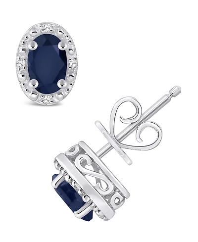 Sapphire (1-1/5 ct. t.w.) and Diamond Accent Stud Earrings in Sterling Silver