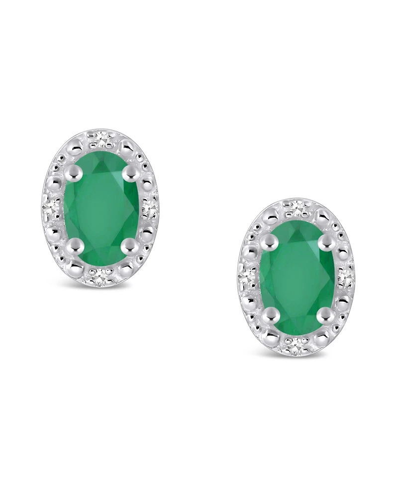 Emerald (9/10 ct. t.w.) and Diamond Accent Stud Earrings in Sterling Silver