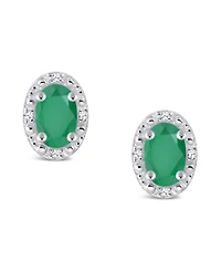 Emerald (9/10 ct. t.w.) and Diamond Accent Stud Earrings in Sterling Silver