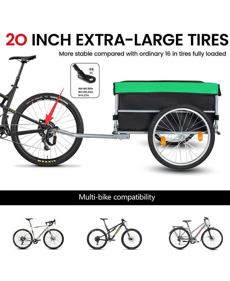 Streamdale Furniture Foldable Bicycle Cargo Trailer with 20inch Wheels and Removable Cover