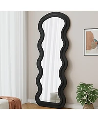 Midola Flannel Full Length Wave Black Floor Mirror with Stand for Bedroom Living Room Hanging or Against The Wall