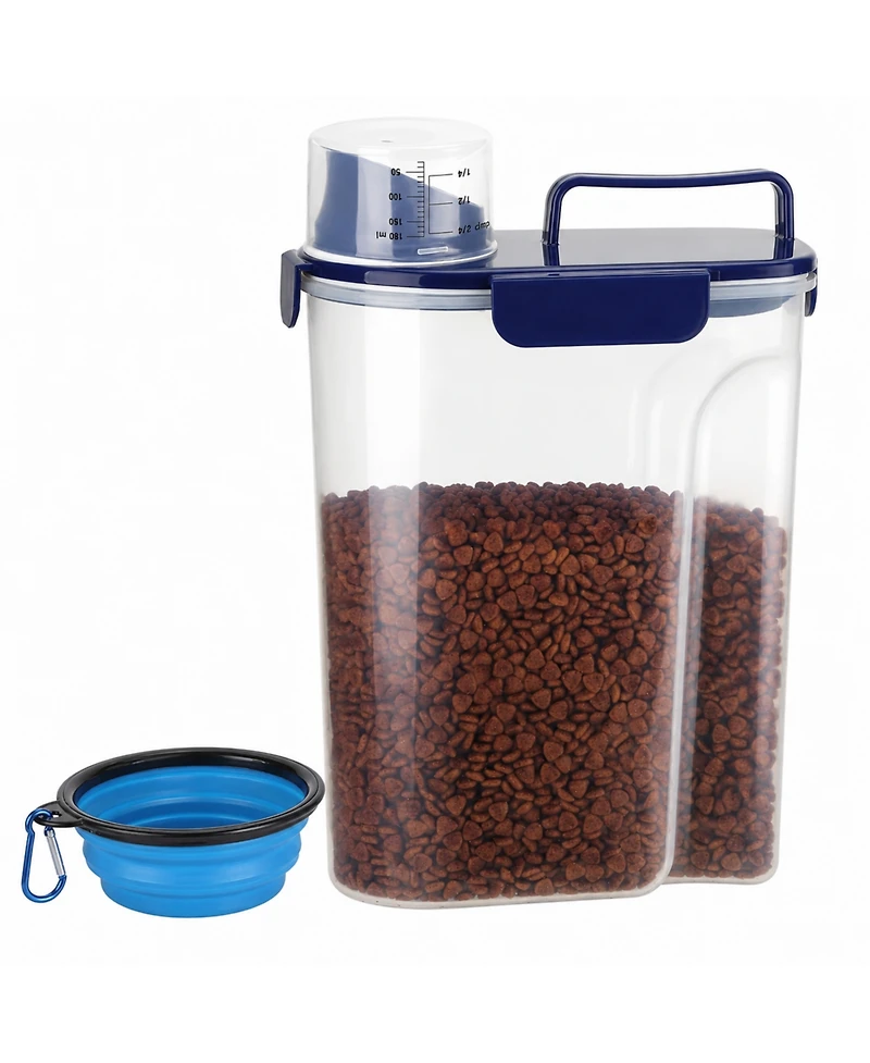 Aronkl Airtight Pet Dry Food Storage Container with Pour Spout Portable Handle and Collapsible Bowl