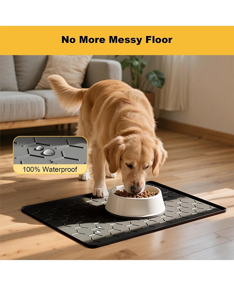Aronkl Silicone Pet Feeding Mat Waterproof Non-Slip Raised Edge Easy Clean for Dogs Cats