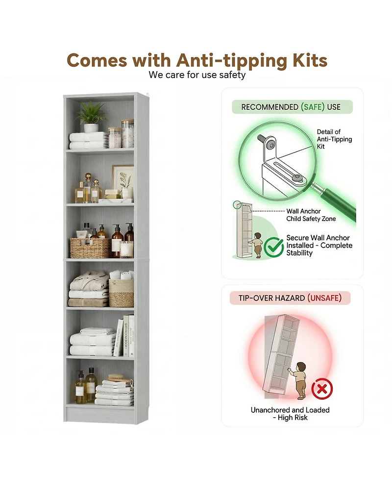 Aheaplus Closet Cabinet with 5 Shelves, Open Storage Small-Space
