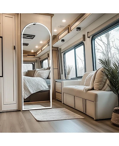 Busdays 64x21 Inch Arched Led Full Length Mirror Aluminum Frame Polished Glass Floor Mirror for Bedroom