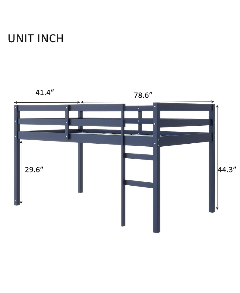 Sailvan Solid Wooden, Rubber Wooden Twin Loft Bed with Ladder, Platform of Strengthened Slats