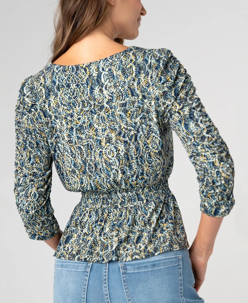 Liverpool Los Angeles Women's Ruched Sleeve V-Neck Knit Top