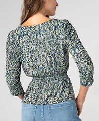 Liverpool Los Angeles Women's Ruched Sleeve V-Neck Knit Top