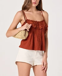 Astr the Label Women's Ruffled Lace Trim Straight Neck Tank Top