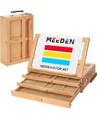 Meeden Large Adjustable Artist Tabletop Sketchbox Easel- Multi-Function Solid Beech Wood Storage Box Easel with 3-Drawer for Artist