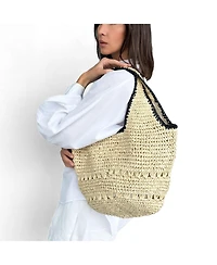 Adornia Fine Women's Raffia Oversized Hobo Shoulder Bag with Edging