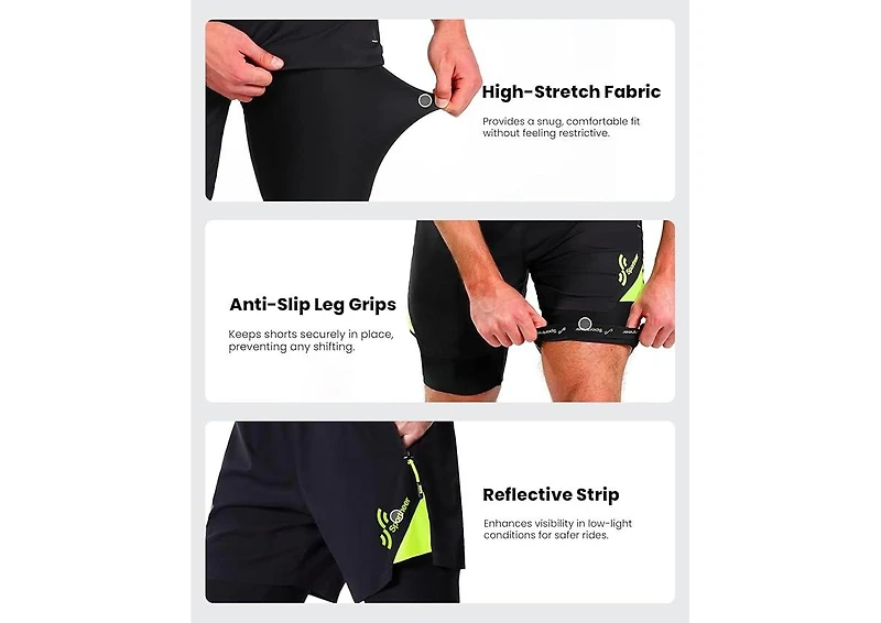 Sportneer X-Large Bike Shorts for Men - 3D Padded Lightweight Mtb Fit Riding Biking Bicycle Biker Shorts with Zipper Pockets
