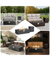 Pocassy 2-Piece Modern Fire Pit Table with Tank Table 50,000 Btu Deck Fire Pit Table Includes Wind Guard, Lid and Rocks