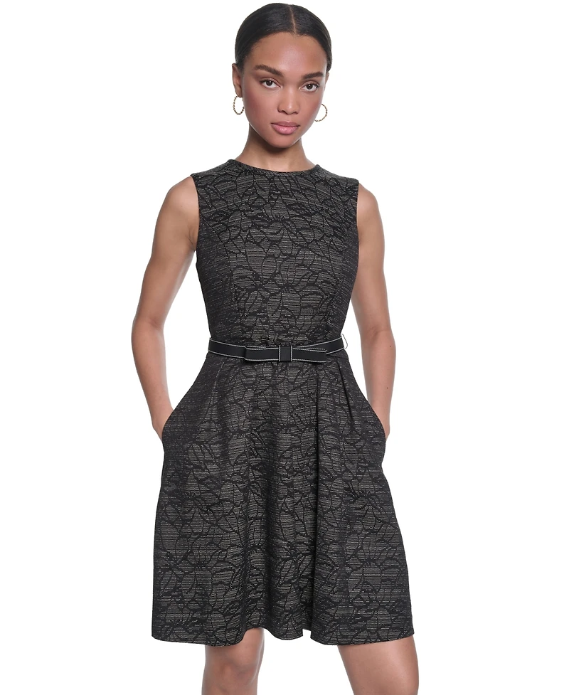 Karl Lagerfeld Paris Women's Crewneck Fit and Flare Dress