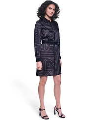 Karl Lagerfeld Paris Women's Printed Scarf Twill Shirt Dress