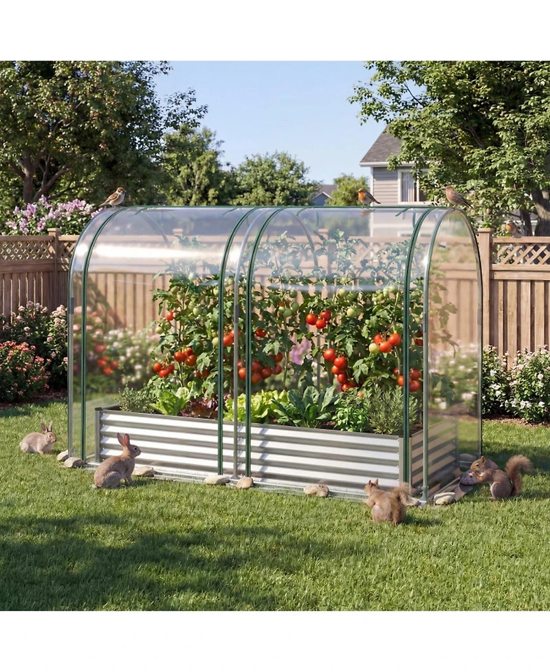 Gouun Galvanized Raised Garden Bed with Pvc Greenhouse Cover