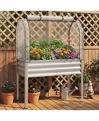 Gouun Galvanized Raised Garden Bed with Legs and Greenhouse Cover